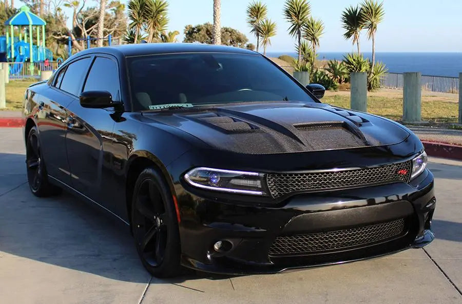 2015-2023 Dodge Charger 4 doors TERMINATOR Style Carbon Fiber Black Hood-2