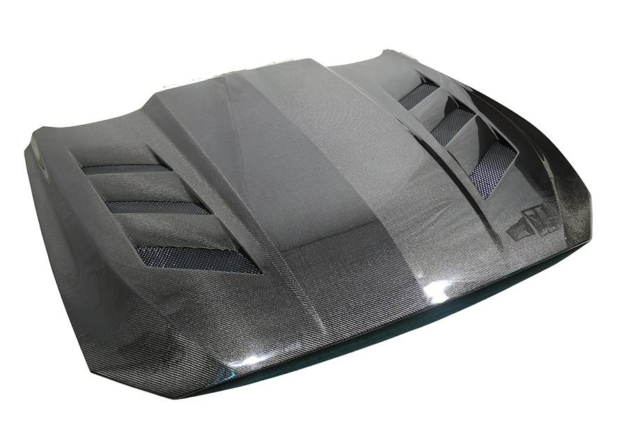 2018-2023 Ford Mustang 2 doors AMS Style Double Sided Carbon Fiber Carbon Fiber Black Hood-1