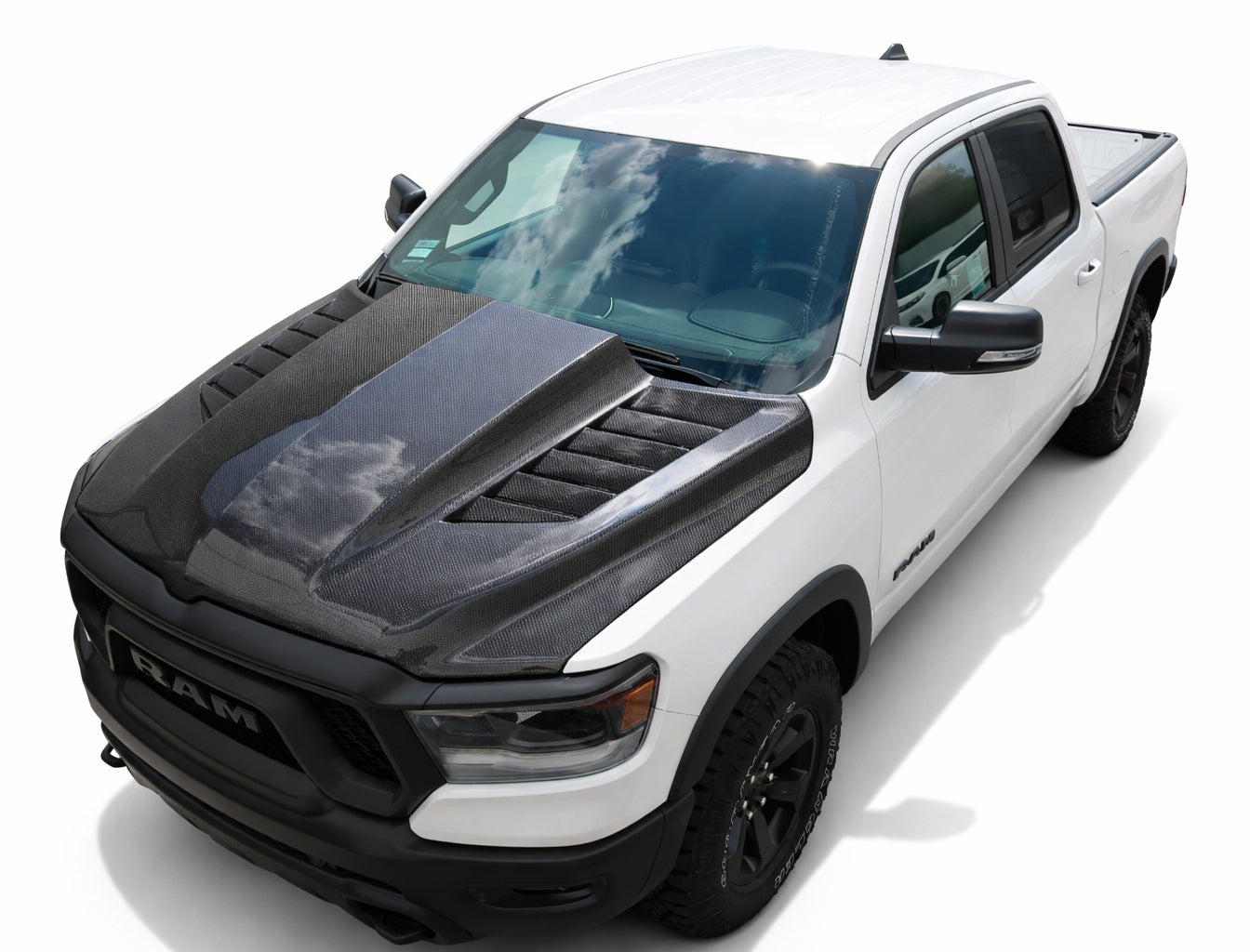 2019-2025 Dodge Ram 1500 2 doors 4 doors TMS Style Carbon Fiber Black Hood