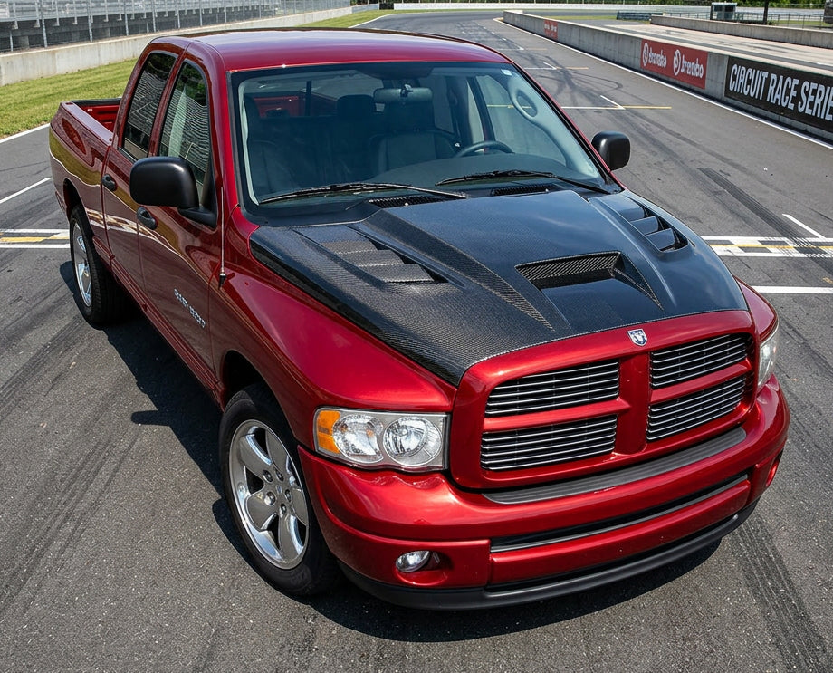 2002-2008 Dodge Ram 2DR &amp; 4DR VTM Style Carbon Fiber Hood