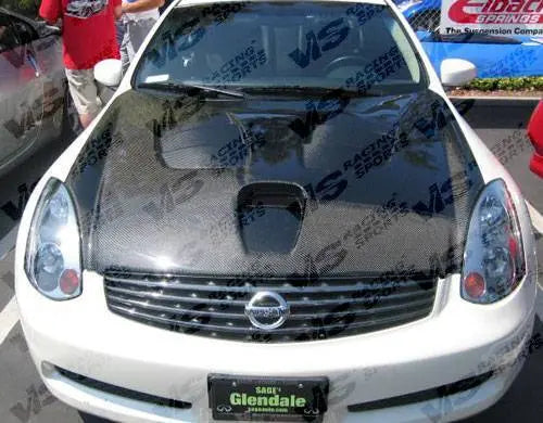 2003-2007 Infiniti G35 2 doors FUZION Style Carbon Fiber Black Hood-3