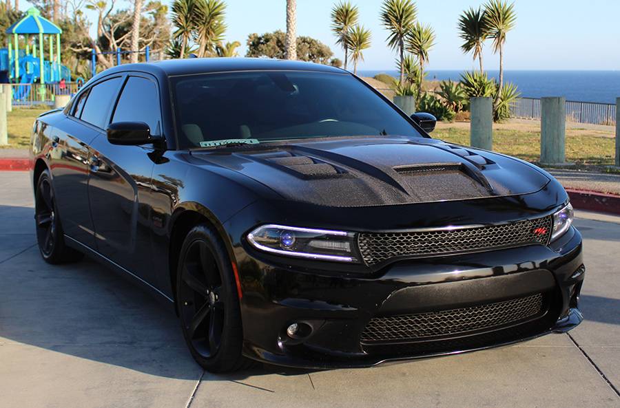 2015-2023 Dodge Charger 4 doors TERMINATOR Style Double Sided Carbon Fiber Carbon Fiber Black Hood-3