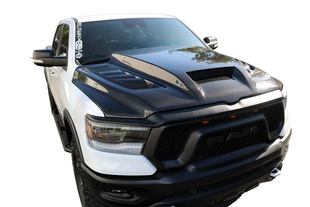2019-2023 Dodge Ram 1500 2 doors 4 doors TMS Style Carbon Fiber Black Hood-3