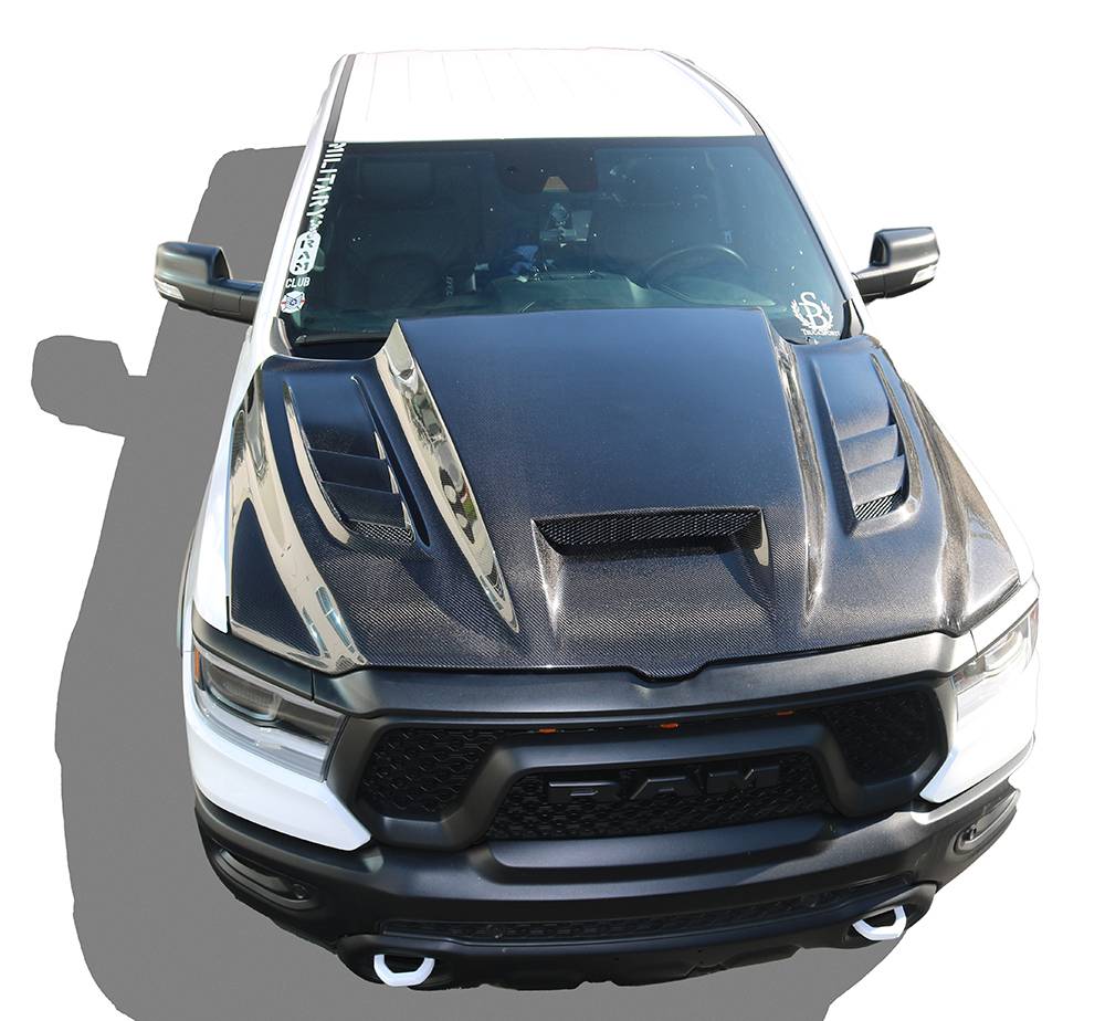 2019-2023 Dodge Ram 1500 2 doors 4 doors TMS Style Carbon Fiber Black Hood-4